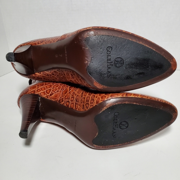 Cole Haan Nydia Cognac Crocodile Style Boots Heeled Zipper - Picture 10 of 11